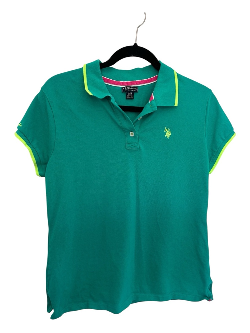 U.S. Polo Assn. Women's Teal Polo with Neon Yellow Trim